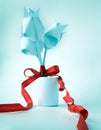 White-blue origami flowers