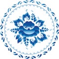 White and blue ornament flowers traditional russian style Gzhel circle Royalty Free Stock Photo