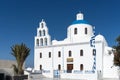 White blue orthodox church of Panagia Platsani, in the village of Oia Royalty Free Stock Photo