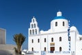 White blue orthodox church of Panagia Platsani, in the village of Oia Royalty Free Stock Photo