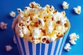 White blue pack with golden caramel popcorn flakes.