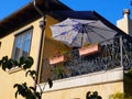 White blue patio umbrella Royalty Free Stock Photo