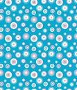 Cute Circle Vector Pattern. Pink, Blue and White Dots. Blue Background. Simple Seamless Graphic.