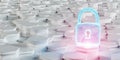 White blue and pink padlock icon on hexagons background 3D rendering Royalty Free Stock Photo