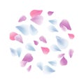 White Blue Pink Purple sakura flying petals isolated on White background. Petals Roses Flowers. Vector EPS 10, cmyk Royalty Free Stock Photo