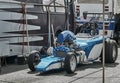 White blue race car front view