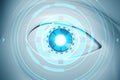 White and blue realistic robot eye close up, hud Royalty Free Stock Photo