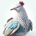 White and blue rooster with a red head on a white background AI generated