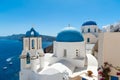 White and blue Santorini - view of caldera with domes Royalty Free Stock Photo