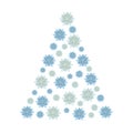 White and blue snowflakes isolated on white background. Christmas triangular element made of snowflakes. Winter design element