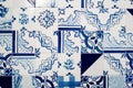 White and blue tiles decorated with abstract decors. Royalty Free Stock Photo