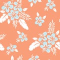 White and Blue Tropical Exotic Foliage, Hibiscus Floral Vector Seamless Pattern. Lush Tropical Palm Leaves Royalty Free Stock Photo