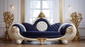 Elegant Blue And Gold Couch With Distinctive Character Design