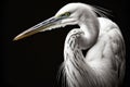 white blurred image of large heron on black background