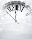 White blurred 2019 New Year background with grey clock. Royalty Free Stock Photo