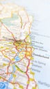 A white board pin stuck in Newcastle Upon Tyne on a map of England portrait Royalty Free Stock Photo