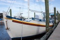 White Boat with Anchor Landscape Royalty Free Stock Photo