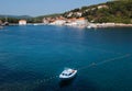 White boat on blue sea in Croatia Royalty Free Stock Photo