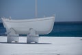 White boat, blue sea, lines Royalty Free Stock Photo