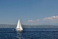 White boat on open blue sea, Croatia Royalty Free Stock Photo