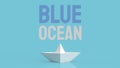The white boat paper on blue background for blue ocean market content 3d rendering