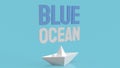 The white boat paper on blue background for blue ocean market content 3d rendering