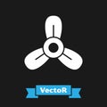 White Boat propeller, turbine icon isolated on black background. Vector Royalty Free Stock Photo