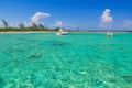 White boat on the turquise Caribbean Sea