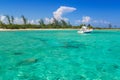 White boat on the turquise Caribbean Sea