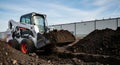 White Bobcat Loader Scooping Dark Brown Soil Outdoors Daytime Royalty Free Stock Photo