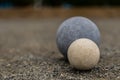 White Bocce Ball with Blue Ball Close Copy Space Left