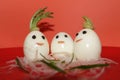 White boiled eggs decorated with ricer chilli and reddish