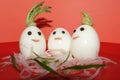 White boiled eggs decorated with ricer chilli and reddish