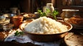 White boiled rice in a bowl, healthy tasty
