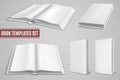 White book templates. Blank open book covers, closed brochure covers. Empty textbook with hardcover. Isolated vector Royalty Free Stock Photo