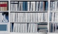 White bookcase with many reports Royalty Free Stock Photo