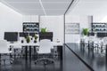 White bookcases office interior, glass wall Royalty Free Stock Photo