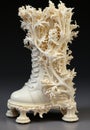 A white boot with flowers on it. Generative AI image.