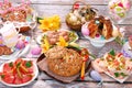 White borscht in bread and other dishes for easter Royalty Free Stock Photo