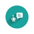 White Bot icon isolated with long shadow. Robot icon. Green circle button. Vector Royalty Free Stock Photo