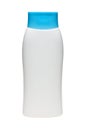 White bottle with blue cap on white isolated background. shower gel, shampoo, hair rinse Royalty Free Stock Photo