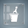 White Bottle of champagne in an ice bucket icon isolated on grey background. Square glass panels. Vector Royalty Free Stock Photo
