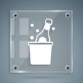 White Bottle of champagne in an ice bucket icon isolated on grey background. Square glass panels. Vector Royalty Free Stock Photo