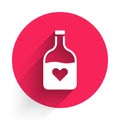 White Bottle with love potion icon isolated with long shadow background. Happy Valentines day. Red circle button. Vector Royalty Free Stock Photo