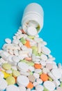 White bottle with pills and antibiotics close up Royalty Free Stock Photo