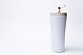 White bottle thermos copy space mock up on white background Royalty Free Stock Photo