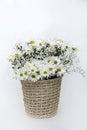 White bouquet roses in basket