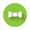 White Bow tie icon isolated with long shadow. Green circle button. Vector Royalty Free Stock Photo