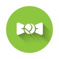 White Bow tie icon isolated with long shadow. Green circle button. Vector Royalty Free Stock Photo