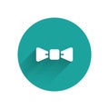 White Bow tie icon isolated with long shadow. Green circle button. Vector Royalty Free Stock Photo